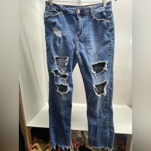 Papaya Women's Ripped Dark Blue High Rise Jeans